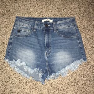 Denim mid rise shorts
